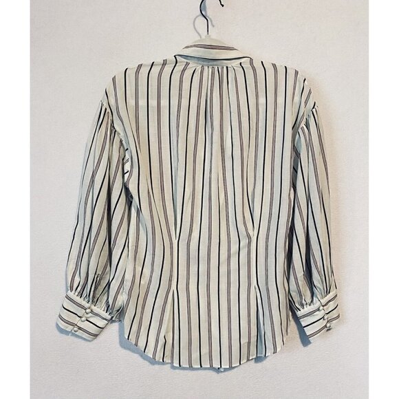 Joie Minya Top Womens Medium Porcelain Stripe Button Up Puff Sleeve Boho - Picture 5 of 9